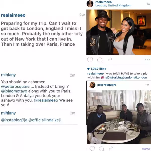 Photos: Lady Blasts Peter Okoye For Cheating With Another Girl In UK